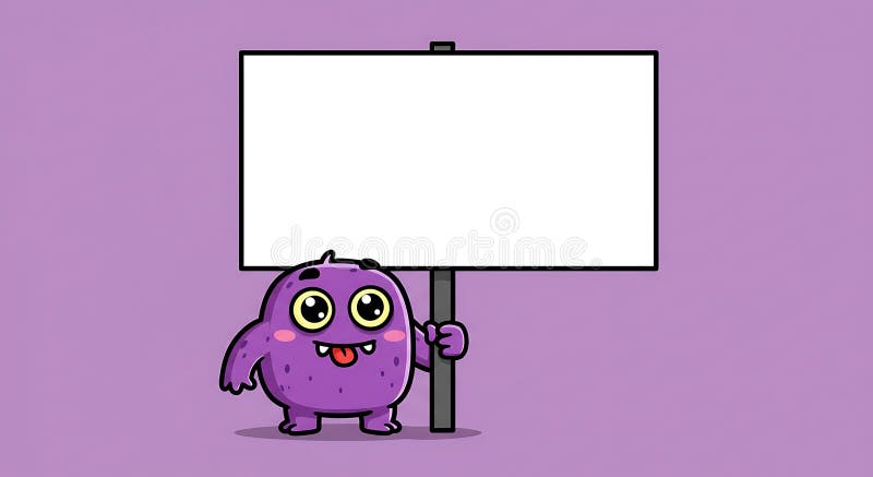 Un bel mostro di cartone viola in fondo a uno sfondo viola. Ha un grande gioco illustrazione vettoriale