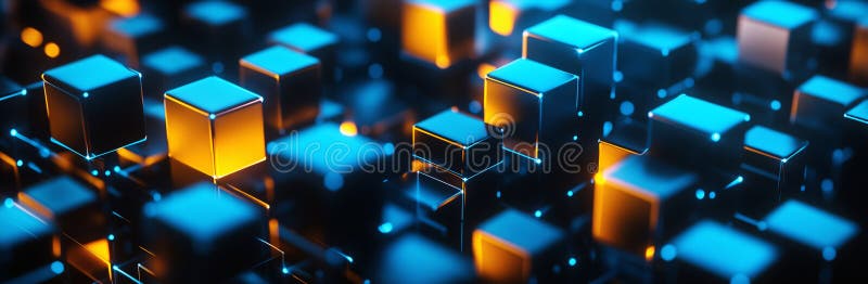 Un bel po' di cubi in blu e arancione illustrazione vettoriale
