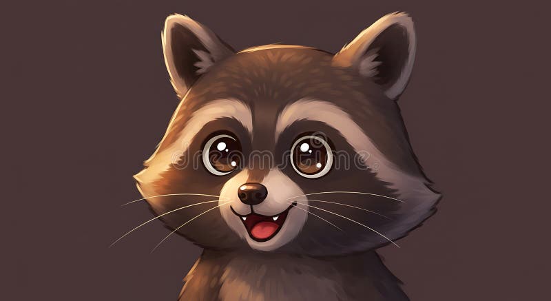 Un bel procione con grandi occhi espressivi e un sorriso allegro. I procioni illustrazione di stock
