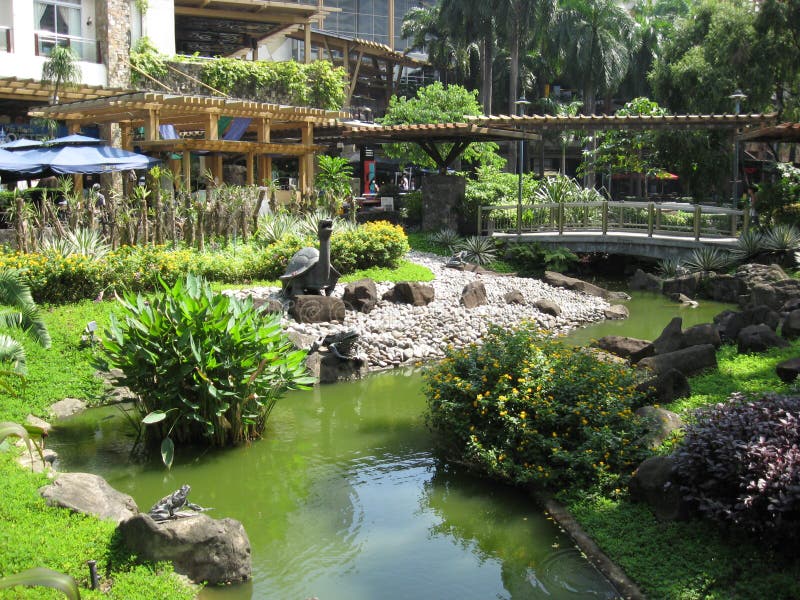Un bello stagno di pesce al parco della zona verde di Makati, citt? di Makati fotografie stock libere da diritti Un bello stagno di pesce al parco della zona verde di Makati, citt? di Makati fotografie stock libere da diritti