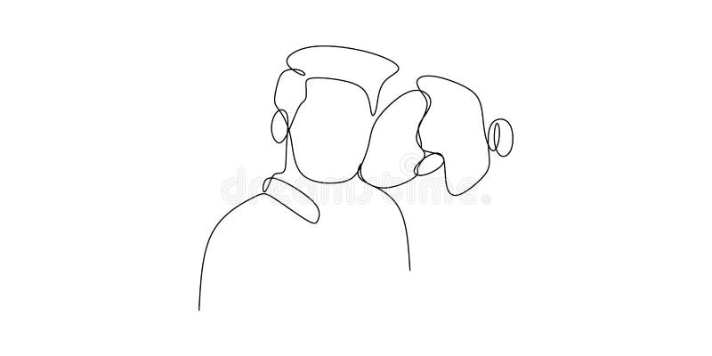 Un beso de la muchacha al novio o a su marido con el solo un momento romántico del vector del dibujo lineal aislado en el fondo b