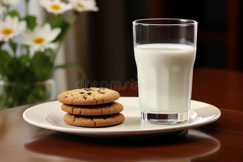 Un bicchiere di biscotti al latte su un piatto illustrazione vettoriale