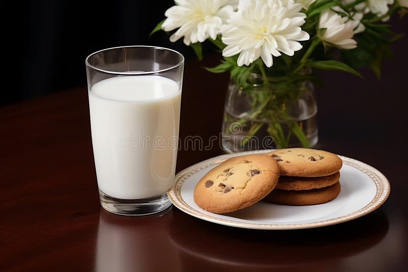 Un bicchiere di biscotti al latte su un piatto royalty illustrazione gratis
