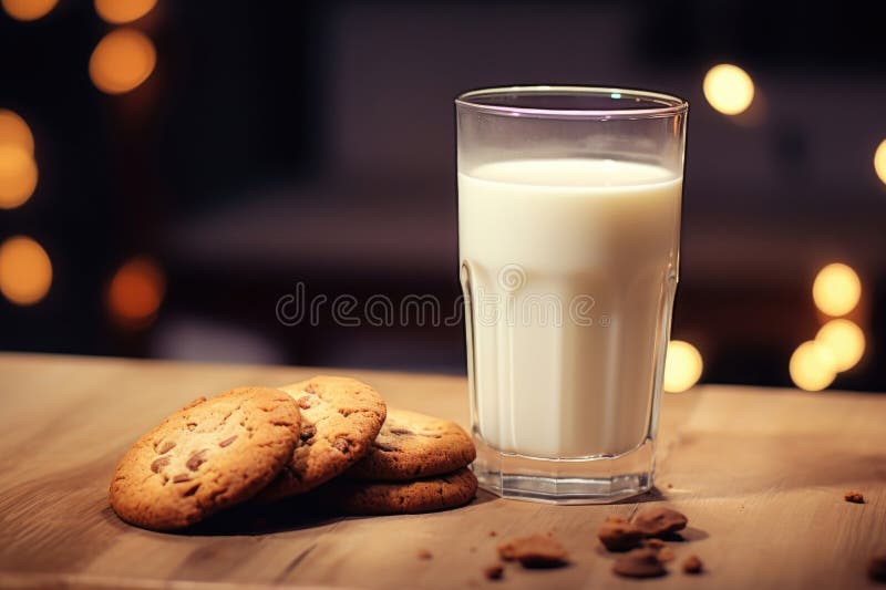Un bicchiere di biscotti al latte su un piatto illustrazione vettoriale