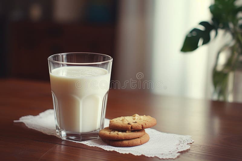Un bicchiere di biscotti al latte su un piatto royalty illustrazione gratis