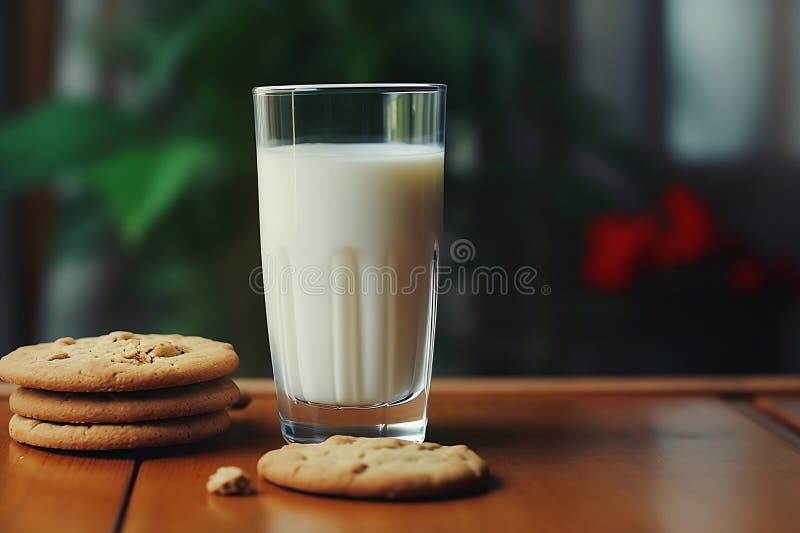 Un bicchiere di biscotti al latte su un piatto illustrazione vettoriale