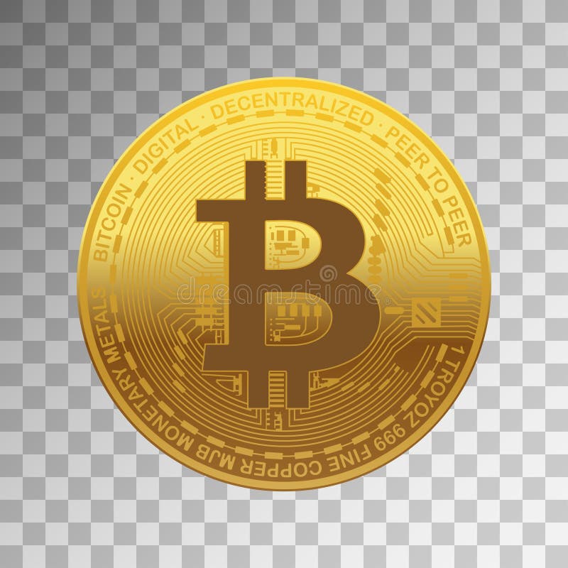 Un bitcoin de aur pe fond transparent. vector illustration
