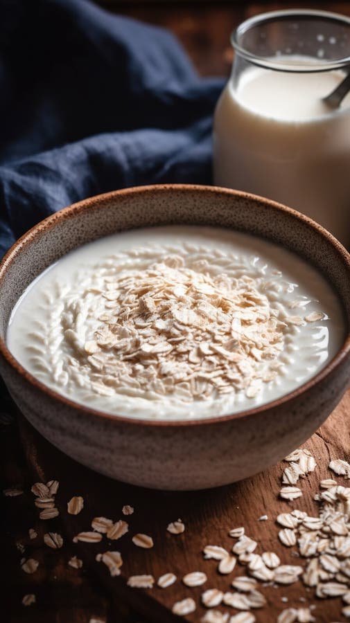 Un bol d'indulgence sain de farine d'avoine crémeuse avec un tourbillon de lait versez un délice nourrissant pour les sens illustration de vecteur