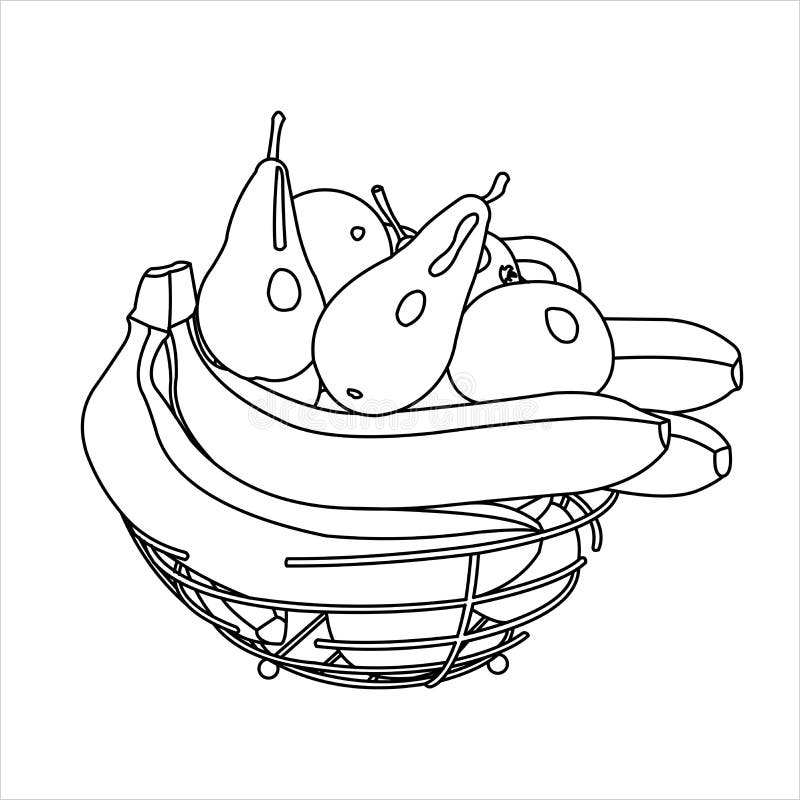 Un bol de fruta Muchas Frutas Diferentes Banana, pera, naranja, mandarín, Apple Para el libro de colorear para niños Imagen vecto stock de ilustración Un bol de fruta Muchas Frutas Diferentes Banana, pera, naranja, mandarín, Apple Para el libro de colorear para niños Imagen vecto stock de ilustración