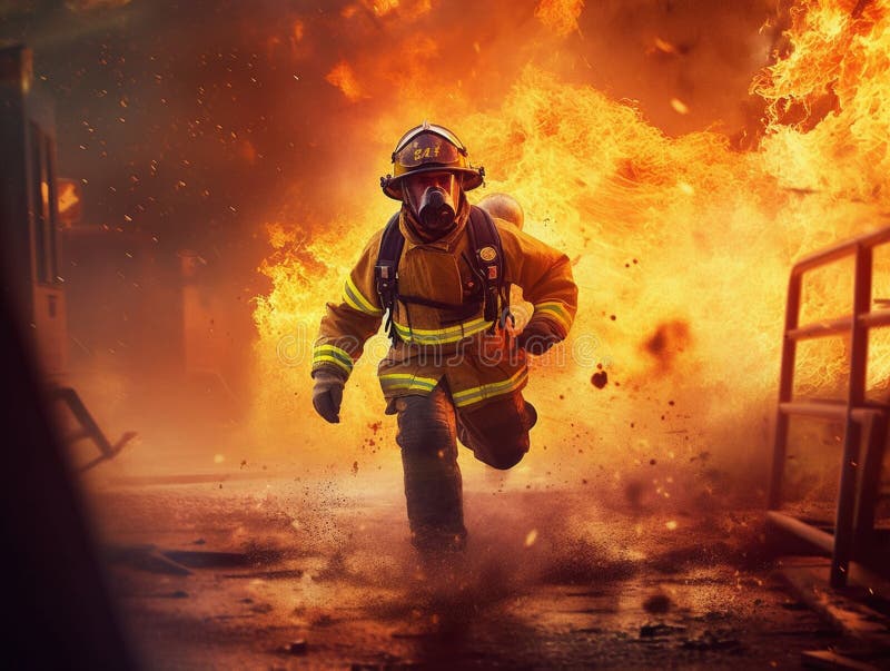 El Bombero Con El Fuego Y El Traje Para Protegen El Fuego Imagen de archivo  - Imagen de persona, hombre: 152792241