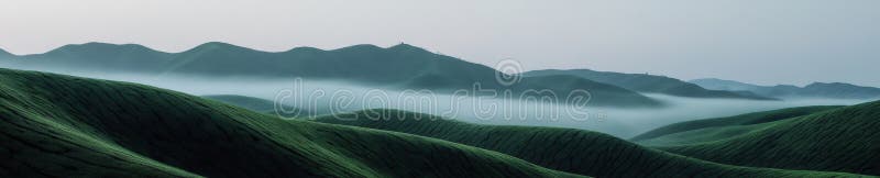 Un brouillard matinal serein sur la majestueuse chaîne de montagnes illustration stock