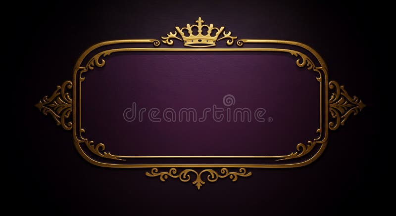 Un cadre doré orné avec un défilement élégant entoure un violet foncé texturé illustration libre de droits