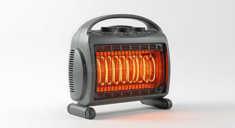 Un calefactor de espacio eléctrico portátil con elementos de calentamiento brillante sobre fondo blanco generado mediante ai. Esta es una imagen de un calentador portátil de espacio eléctrico generado digitalmente. el calefactor es gris y el negro tiene elementos de calefacción naranja brillante visibles y se sienta sobre un fondo blanco. la imagen proporciona una vista clara de su diseño y características. fue creado usando inteligencia artificial