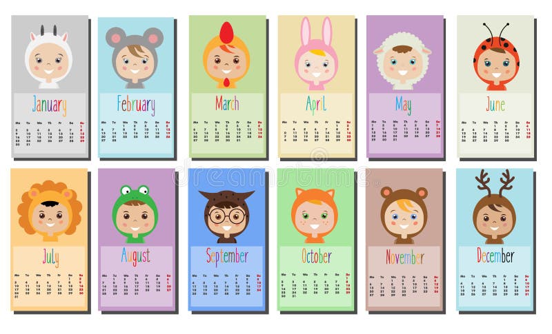 un calendario da 2017 anni con i bambini in attrezzatura del partito Bambini in costumi animali di carnevale royalty illustrazione gratis un calendario da 2017 anni con i bambini in attrezzatura del partito Bambini in costumi animali di carnevale royalty illustrazione gratis
