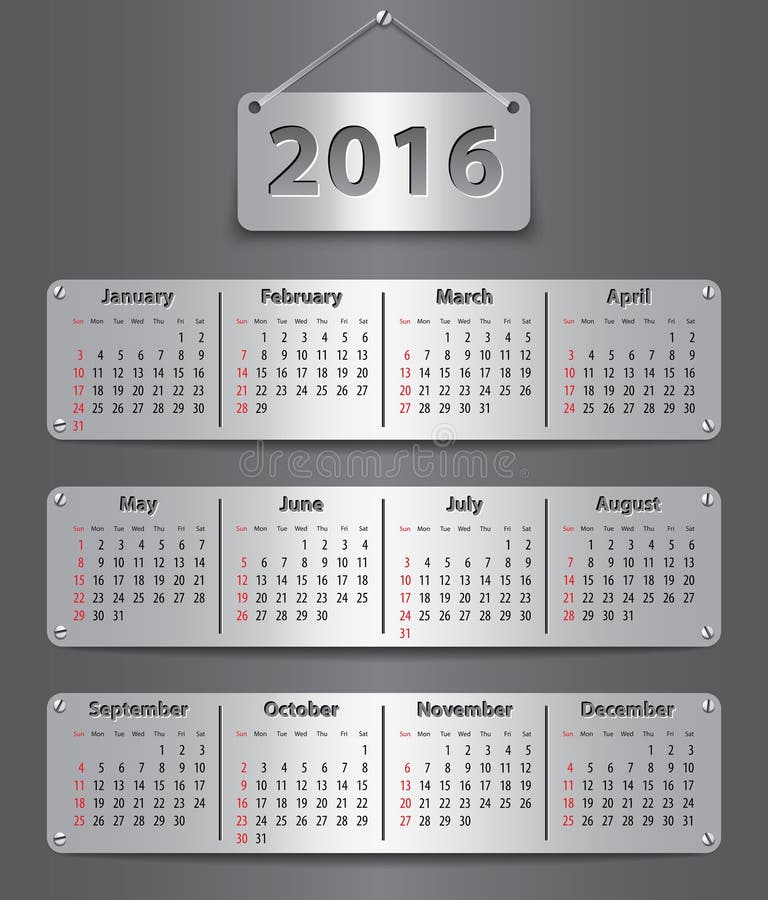 Un calendario di 2016 inglesi