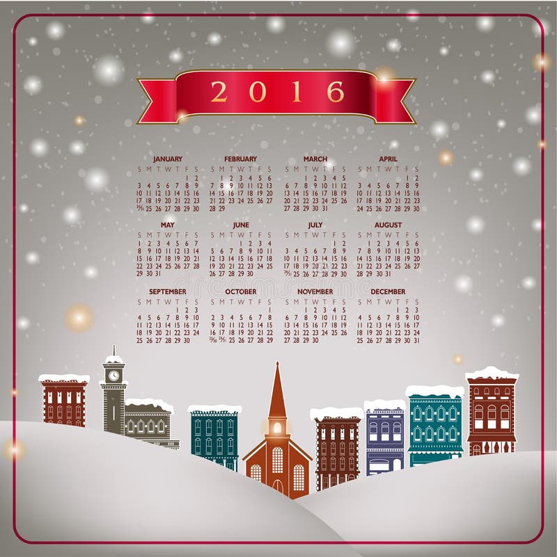 Un calendrier étrange de village de Noël 2016 illustration stock Un calendrier étrange de village de Noël 2016 illustration stock