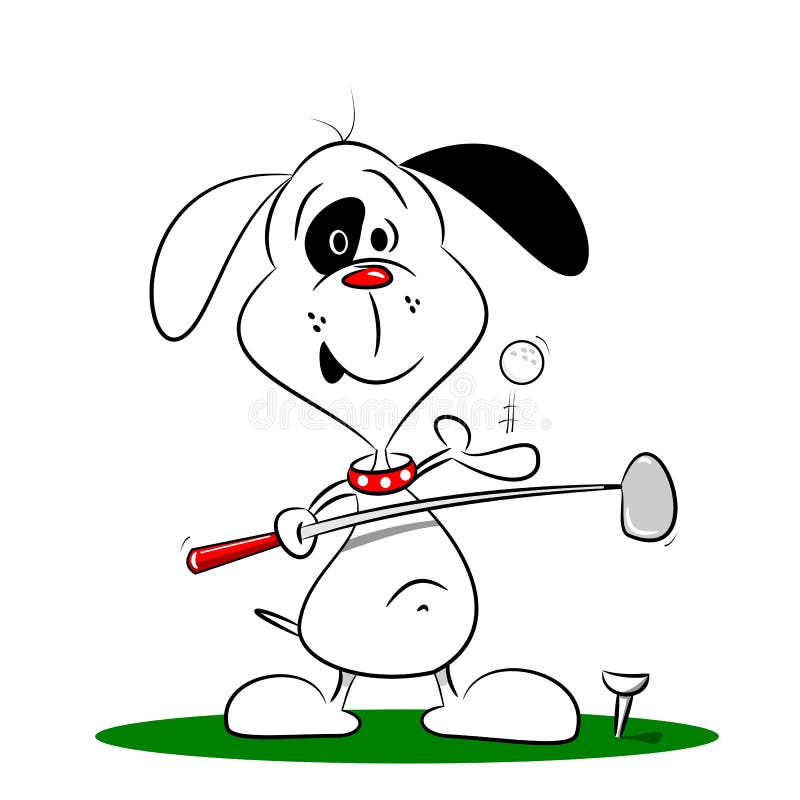 Un cane del fumetto che gioca golf illustrazione di stock Un cane del fumetto che gioca golf illustrazione di stock