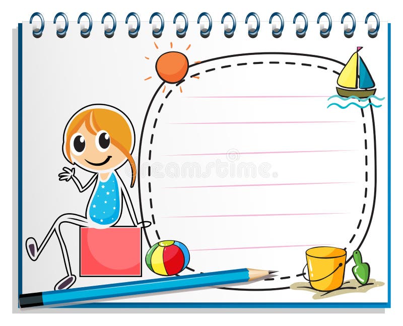 Un carnet et un crayon avec une image d'une fille s'asseyant sur une boîte illustration stock Un carnet et un crayon avec une image d'une fille s'asseyant sur une boîte illustration stock