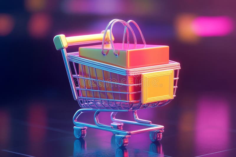 Un carrello pieno di scatole di consegna dai colori vivaci si distingue per uno stile artistico digitale vivace. vivido fotografia stock libera da diritti