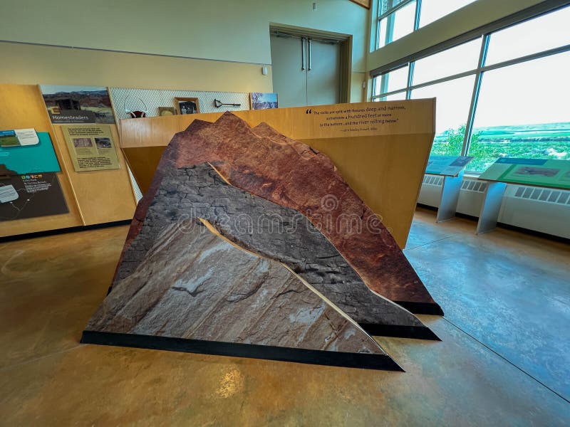 Vernal, UT USA - June 7, 2023: An informational sign telling about the rocks at Dinosaur National Monument near Vernal, Utah in the USA. Vernal, UT USA - June 7, 2023: An informational sign telling about the rocks at Dinosaur National Monument near Vernal, Utah in the USA