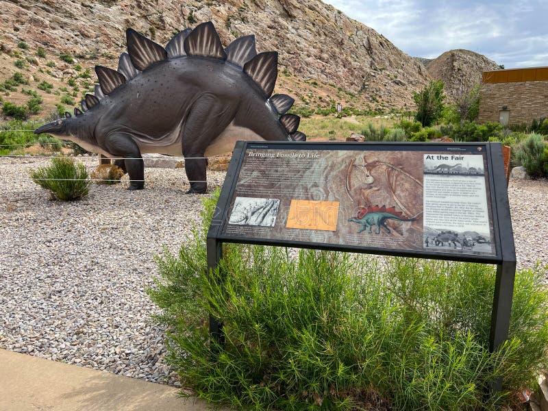 Vernal, UT USA - June 7, 2023: An informational sign telling about the dinosaurs at Dinosaur National Monument near Vernal, Utah in the USA. Vernal, UT USA - June 7, 2023: An informational sign telling about the dinosaurs at Dinosaur National Monument near Vernal, Utah in the USA