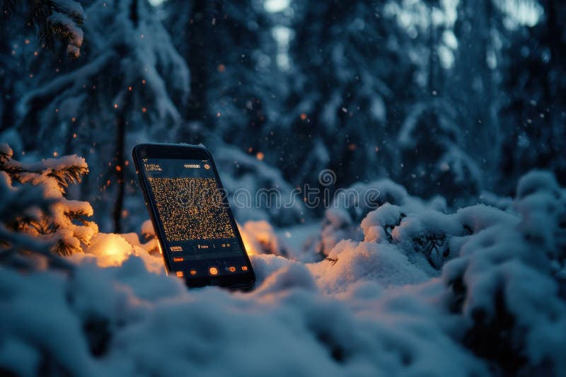 Un cellulare è seduto sopra una pila di neve illustrazione di stock