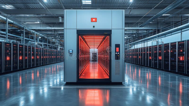 Un centro dati alimentato a energia rinnovabile con tecnologia efficiente in funzione fotografia stock
