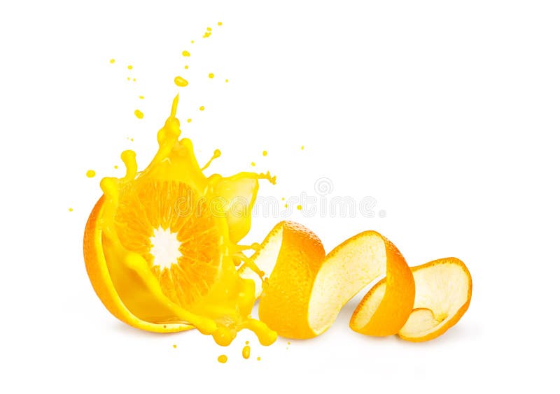 Un chapoteo anaranjado concepto de naranja con el jugo, imagenes de archivo Un chapoteo anaranjado concepto de naranja con el jugo, imagenes de archivo