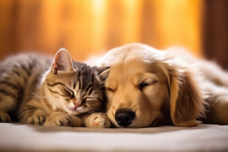 Un chat et un chien qui sombrent tranquillement ensemble. ai génératif
