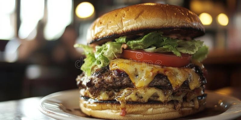 Un cheag de burger cu apă dulce, plin cu roșii cu salată proaspătă stock photography