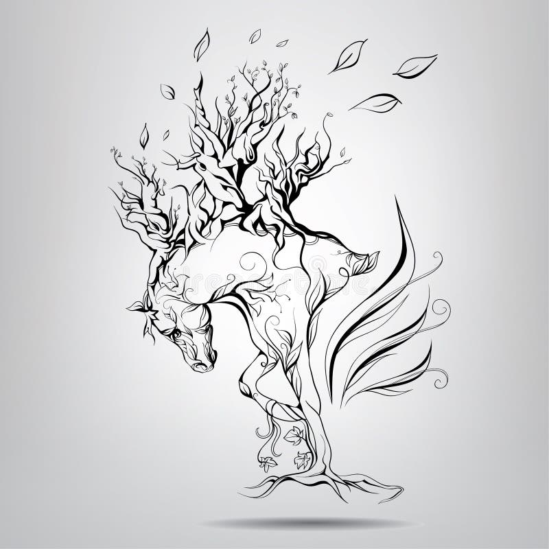 Un cheval avec une crinière des branches illustration libre de droits Un cheval avec une crinière des branches illustration libre de droits