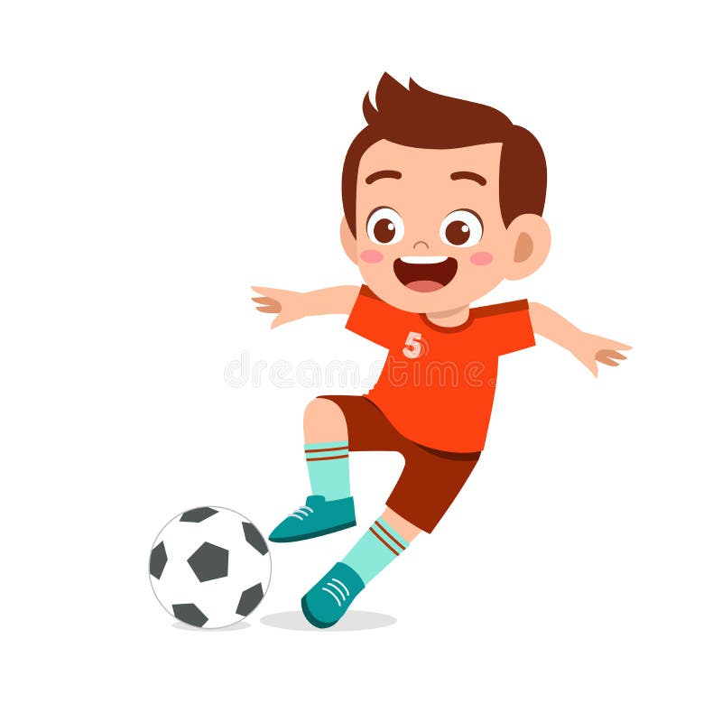 un chico lindo juega al fútbol como striker