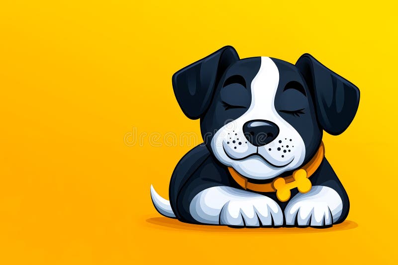 Un chien noir et blanc avec un col jaune dort illustration stock