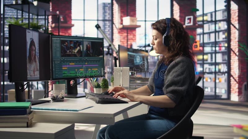 Un cinéaste spécialiste travaillant sur une vidéo-tournage utilisant l'intelligence artificielle clips vidéos