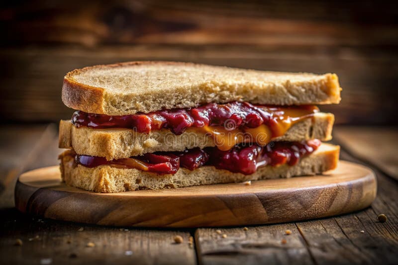 Un classico burro di arachidi e un panino di gelatina alimenti semplici a conforto in un'illustrazione morbida in condizioni di sc illustrazione vettoriale