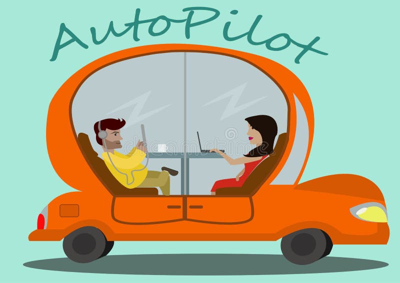 Un coche anaranjado de la historieta que se mueve sin un conductor stock de ilustración Un coche anaranjado de la historieta que se mueve sin un conductor stock de ilustración