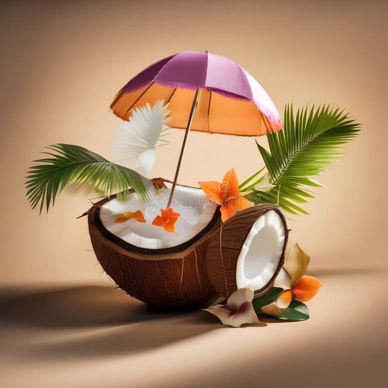 Cocktail Tropical Dans Une Noix De Coco Avec Un Parapluie Une