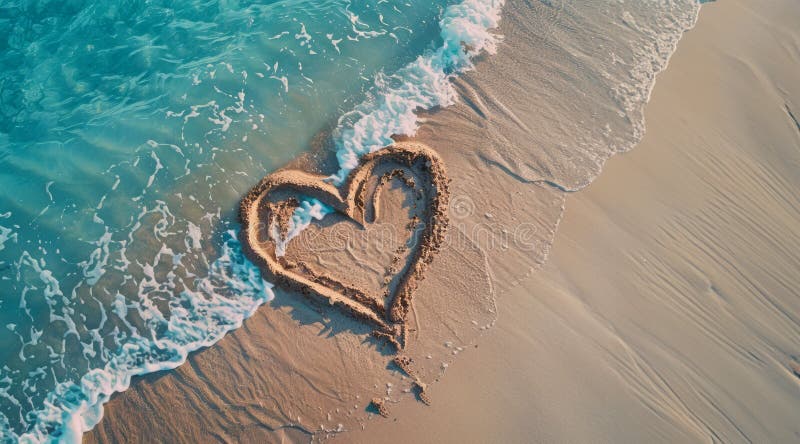 A romantic love heart drawn in the sand on a beautiful beach. AI generated. A romantic love heart drawn in the sand on a beautiful beach. AI generated