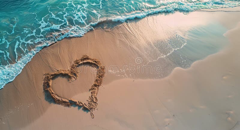 A romantic love heart drawn in the sand on a beautiful beach. AI generated. A romantic love heart drawn in the sand on a beautiful beach. AI generated