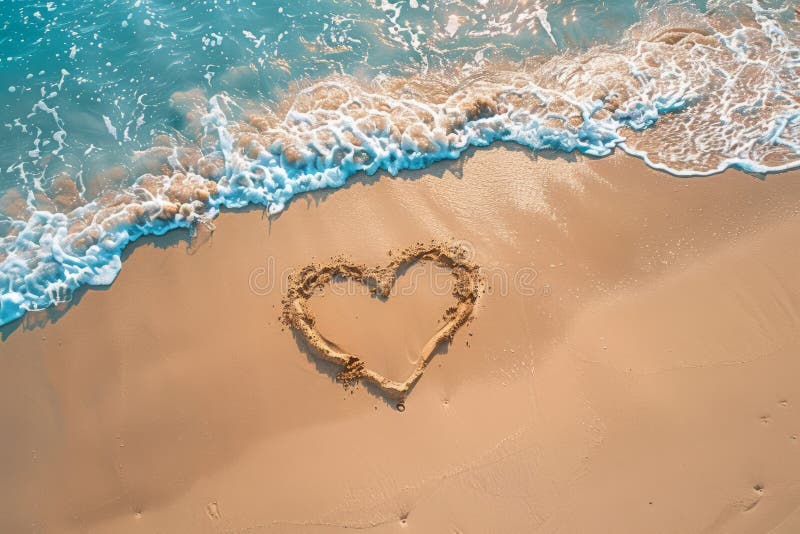 A romantic love heart drawn in the sand on a beautiful beach. AI generated. A romantic love heart drawn in the sand on a beautiful beach. AI generated