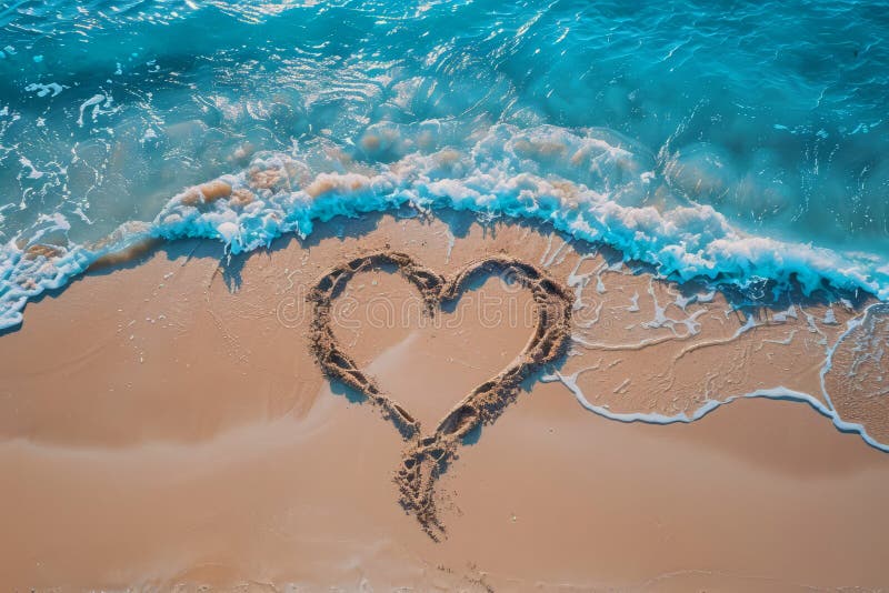 A romantic love heart drawn in the sand on a beautiful beach. AI generated. A romantic love heart drawn in the sand on a beautiful beach. AI generated