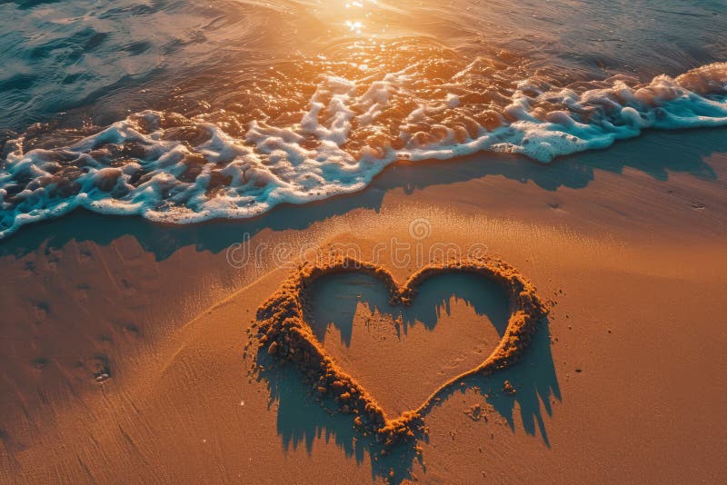 A romantic love heart drawn in the sand on a beautiful beach. AI generated. A romantic love heart drawn in the sand on a beautiful beach. AI generated