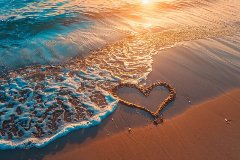 A romantic love heart drawn in the sand on a beautiful beach. AI generated. A romantic love heart drawn in the sand on a beautiful beach. AI generated