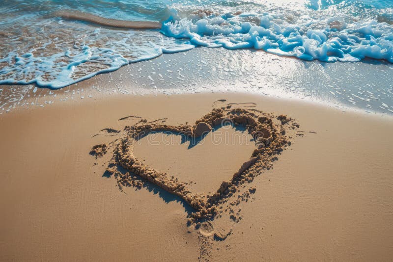 A romantic love heart drawn in the sand on a beautiful beach. AI generated. A romantic love heart drawn in the sand on a beautiful beach. AI generated