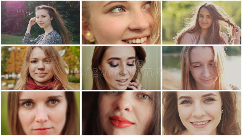 Un collage de neuf jeunes belles filles d'aspect slave russe