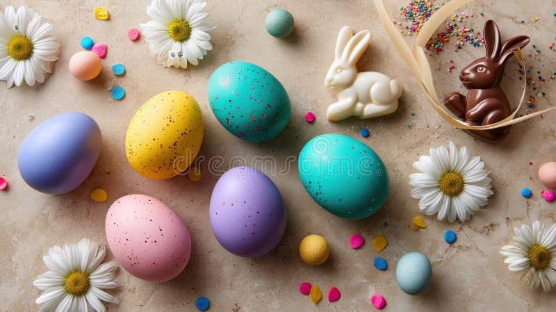 Un colorido surtido de huevos de Pascua stock de ilustración