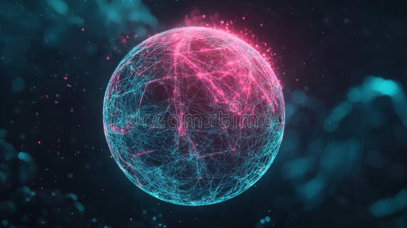 Un concetto di design moderno che incorpora una sfera digitale astratta e futuristica in uno spazio buio immagine stock libera da diritti