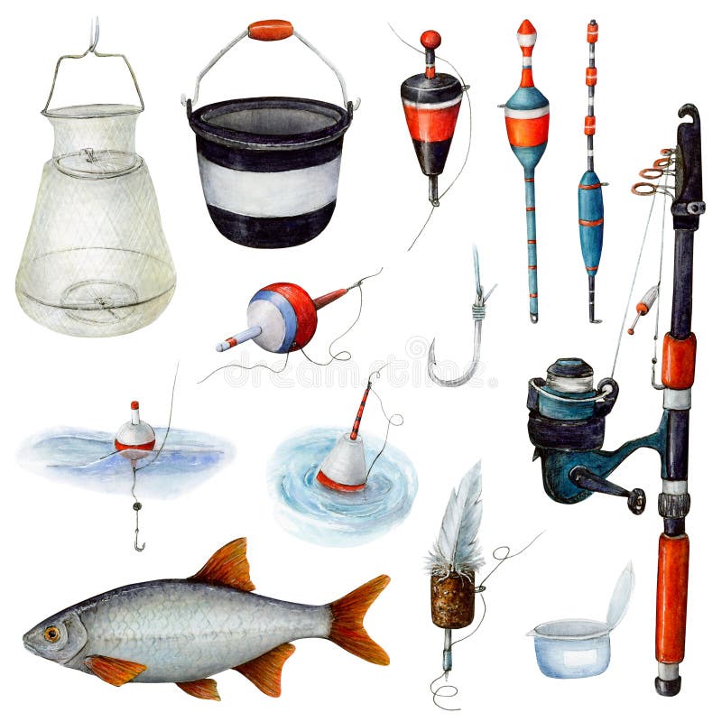 Un Conjunto De Artículos De Pesca Para La Captura De Peces Con Una Línea Y  Un Gancho. Stock de ilustración - Ilustración de pesca, objeto: 247807011, articulos  de pesca