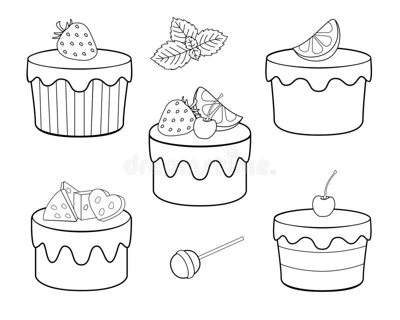 Un Conjunto De Dulces Para Colorear Pasteles Vectoriales, Pasteles De  Frutas Y Dulces Pasteles Con Crema Y Hielo, Limón, Fresas, Ilustración del  Vector - Ilustración de postre, retrasado: 171383972