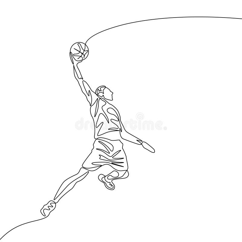 Un continu joueur de basket de dessin au trait saute faisant le claquement trempent illustration libre de droits Un continu joueur de basket de dessin au trait saute faisant le claquement trempent illustration libre de droits